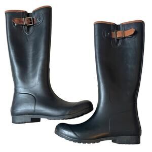 Sperry Black Tall Rain Boots with Brown Trim